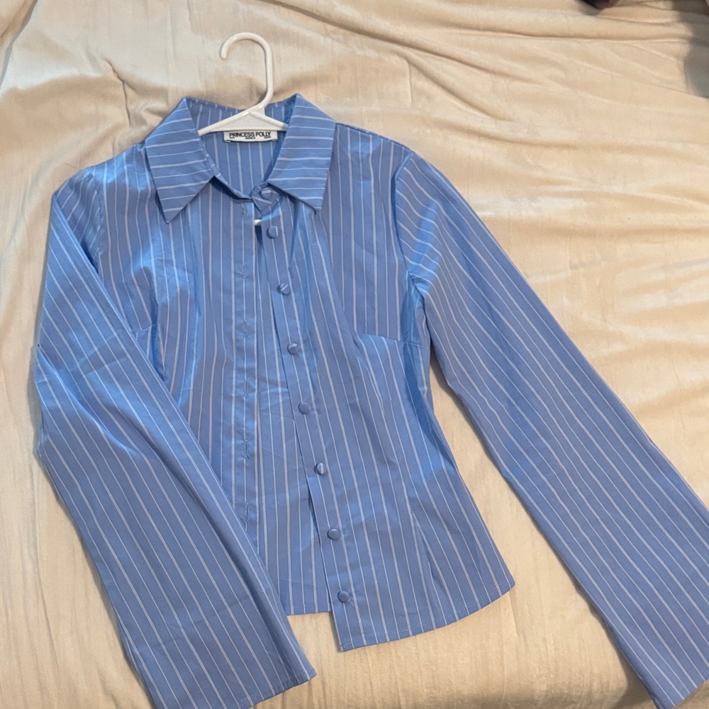 Princess Polly Blue and White Striped Blouse